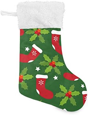 Коледни Чорапи ALAZA, Червен Коледен Чорап, Листа Падуба, Плодове, Класически Персонализирани Големи Чорапи, Бижута