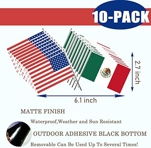 10 X Стикер с пересеченным Флага на САЩ и Мексико, Автомобили Стикер от 6.1 x 2,7 - Сменяем Знак, Патриотичен Американски