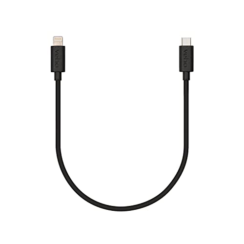 Кабел за зареждане и синхронизация Veho Pebble USB-C™ с Гръмотевична с дължина 20 см | Пфи Светкавица Кабел (certified A) | Черен | 1,0 m / 3,3 фута