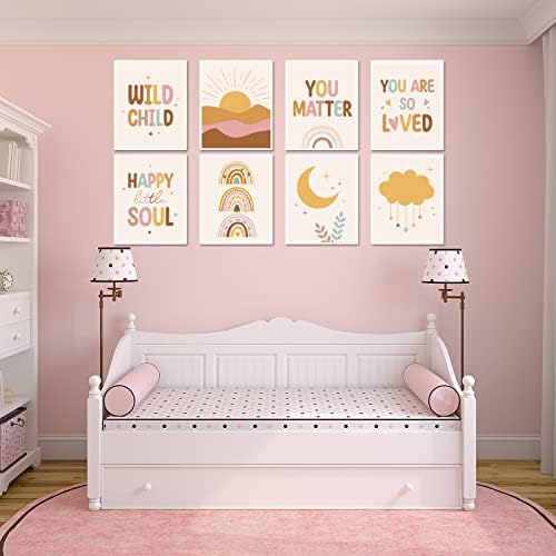 9 бр., Бохо Преливащи Вдъхновяващи стенни щампи, плакати в стил Бохо за детски стаи, интериор за момиче или момче, Бохо Декор