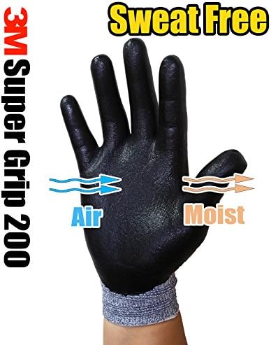 Работни ръкавици с покритие от нитриловой пяна 3M Super Grip 200, комфортни през целия ден - от 10 двойки (Средно Сиво)