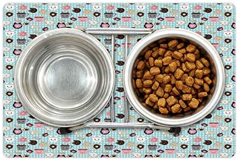 Подложка за домашни любимци Ambesonne под формата на котка и мишка, за храна и вода, с Повтарящ се Модел за печене в стил
