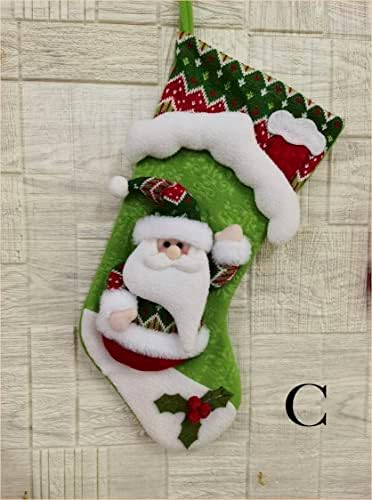 19Червен или Зелен Коледен 3D Отглеждане с Дядо Коледа, Снеговиком, Бяла Покрив, Празнична Декорация за дома, Празнична колекция (Зелени чорапи с Дядо Коледа)