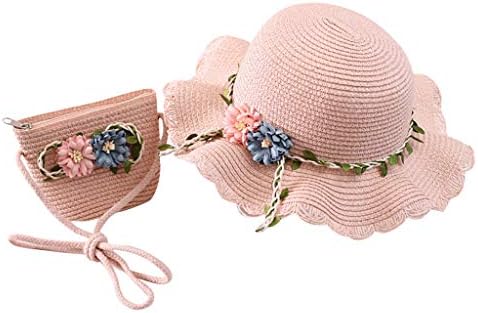 Момичета чай сламена шапка с чанта за рамо набор от деца слънчогледово лятна плажна шапка с широка периферия, шапка