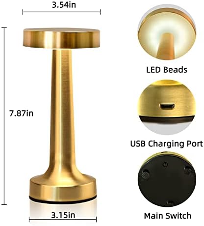 Безжична Настолна Лампа HOMMAX, Акумулаторна, Сензорен Led Лампа, Настолни Лампи USB с 3 Нива на Яркост, Нощна Лампа