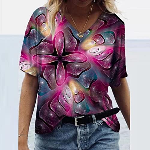 Дамски Тениски с V-образно деколте, Летни Блузи, елегантно облечен с Тениска С Флорални Принтом, Ежедневни Ризи с равен брой