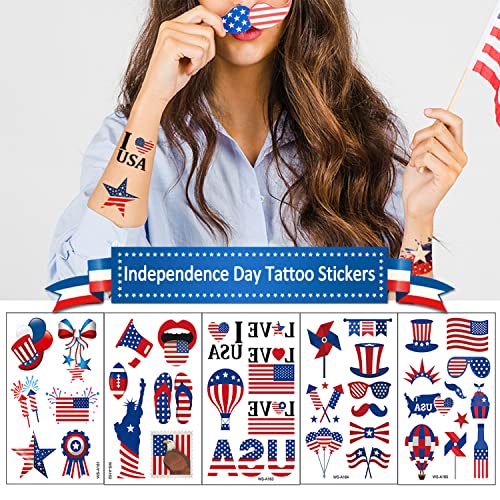 10 Листа Временни стикери с татуировки Ден на независимостта на американското Паради и тържества 4 юли и безплатен