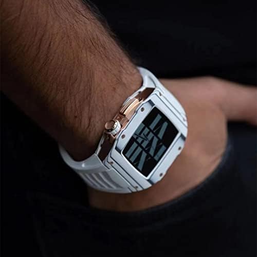 AEMALL Калъф, изработени от въглеродни влакна в спортен стил, моден комплект за Apple Watch 7 45 мм, лесен каишка за iWatch 6 SE 5 4 серия 44 мм, аксесоари Направи си сам (Цвят: BG-B-U, раз?