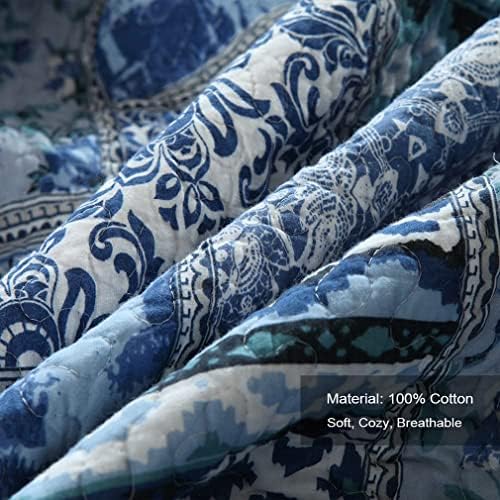 Комплект памучни одеала MaiuFun, покривало за легло Queen/Full Size (90x98 инча), Сини Класически Лоскутные дизайн впечатлява