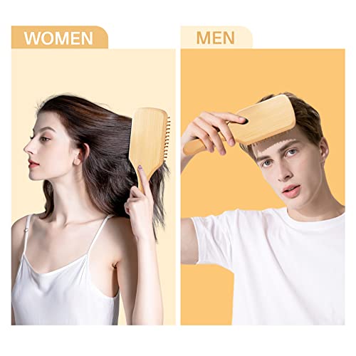 RHOS Bamboo Paddle Четка за коса за мъже и жени -Четка за коса с бамбукова четка за разнищване, масаж и изглаждат-Голяма