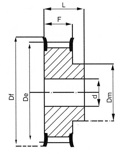 Ролка ГР ANSI от стомана Ametric 16H300 с фланец, 16 Зъбите, 8125 Инча +/-1/16 Водещ на отвора (d), Външен диаметър 2,49 инча (De), диаметър стъпки 2,55 инча (Dp), ширина на челото на 3,375 инча (F)