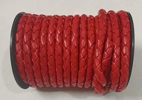 Оплетена кожа кабел ръчно изработени. Цвят червен (5 мм) на 20 Метра/21,8 ярд през Цялата Сплетен Кабел от естествена