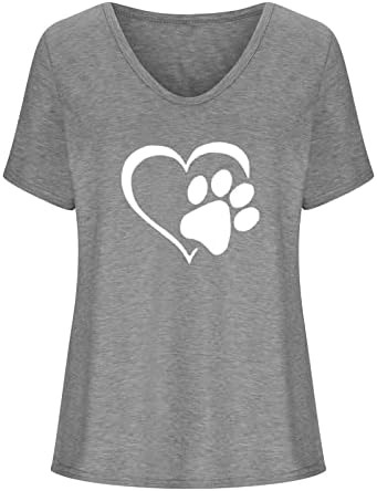 Тениска с Принтом Кучешки Лапи и Сърцата си за Жени, Къс Ръкав, Тениска с изображение на Мама Кучета, Тениски с кръгло