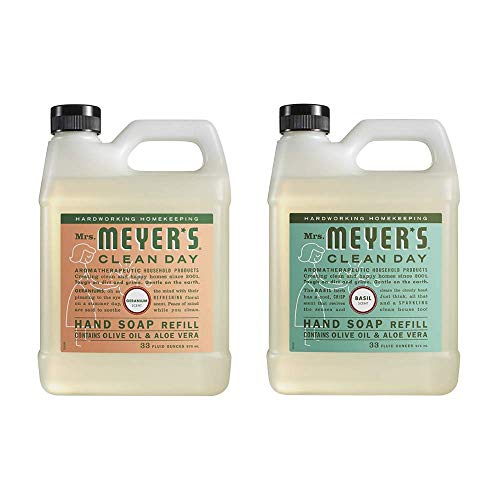 Течен сапун за ръце Mrs. Meyers Clean Day, 1 опаковка босилек, 1 опаковка здравец, по 33 грама всяка