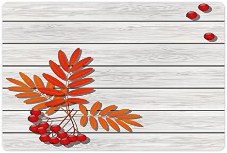 Подложка за домашни любимци Ambesonne Rowan за храна и вода, Графичен Фигура Есента Листа върху Дървени Дъски, Свежест,