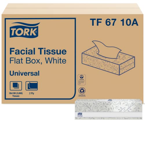 Tork Universal плоска кутия за салфетки за лице, бели, меки, 2 слой, 30 x 100 кърпички, TF6710A