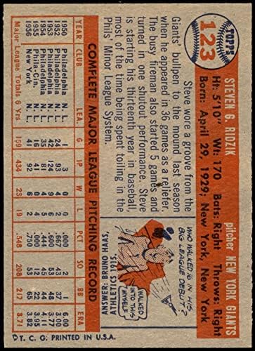 1957 Topps 123 Стив Ридзик Ню Йорк Джайентс (Бейзболна карта) в Ню Йорк Джайентс