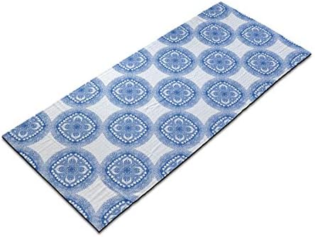 Кърпа за подложка за йога Ambesonne Blue Мандала, Илюстрация с Повтарящи Ориенталски Флорални Мотиви на однотонном фон,