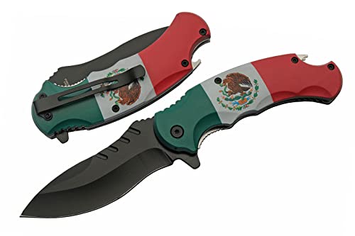 SZCO Доставя 8,5-инчов Сгъваем Нож с Отворен castle под Мексиканския флаг с Покет скоба, Червено, Бяло и Зелено