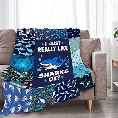 Одеяло с Акули, Синьо Одеяло с участието на Акула, Плюшевое Одеяло с Принтом Океан и животни, мек вълнен плат Пухкав