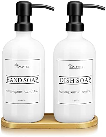 Диспенсер за сапун от черно стъкло Famaster - 2 опаковки Диспенсера за сапун за съдове с помпа от неръждаема стомана,