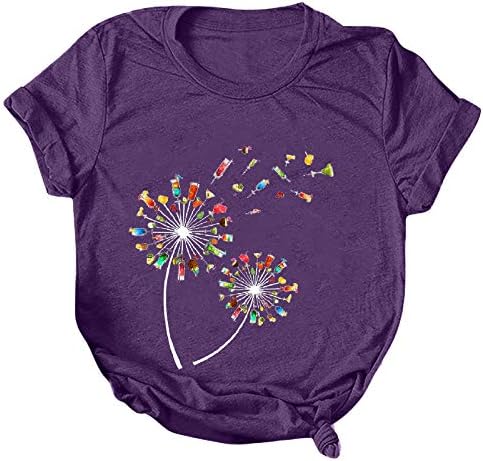 Блуза, Къса Тениска с Принтом, Ежедневни Свободни Дамски Блузи с кръгло деколте и Букви, Ръкави, Многослойни Ризи