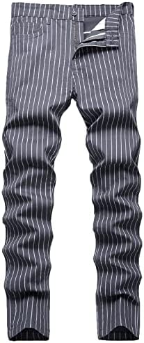 Мъжки Панталони Модни Райета В Клетка С Принтом На Ежедневните Големи Размери, Високи Еластични Прилепнали Панталони За Официален