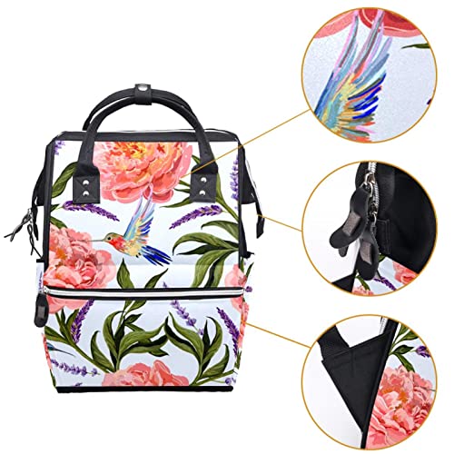 Раница-чанта за Памперси LORVIES Flower Колибри, Многофункционална Чанта За пътуване с Голям Капацитет
