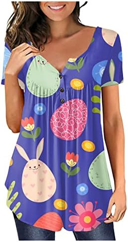 ADHOWBEW Дамски Блузи, Плюс Размера на V Образно Деколте Ризи С Къс Ръкав Летни Сладки Великденски Графични Тениски