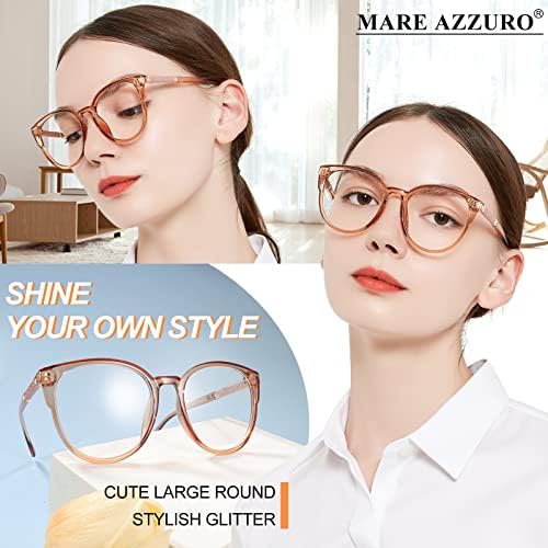 MARE AZZURO Големи Блестящи Очила За Четене Дамски Модни Кръгли Ридеры 0 1.0 1.25 1.5 1.75 2.0 2.25 2.5 2.75 3.0 3.5 4.0 5.0