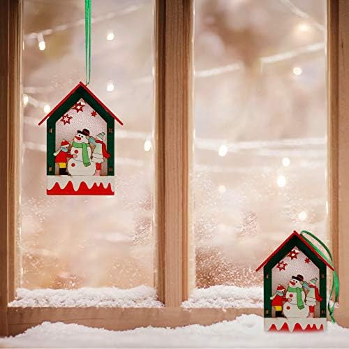 NUOBESTY Home Украшение Led Лампа Дървени Висящи Украшения Коледно Дърво за Украса На Батерии 3D Дървена Къща Снежен човек Светва Хижа Висулка Декоративен Интериор на Рабо
