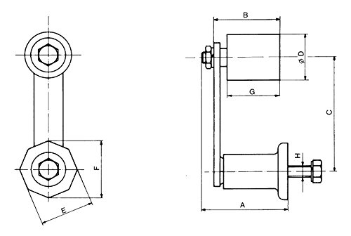 Универсалният възел за натягане на колана TEN5RL60X60 Ametric, Диаметър 60 mm x широчина 60 мм, 122 мм (A) Обща дълбочина 76 mm (B) Дълбочина на валяк 130 mm (В) Разстояние между центровете