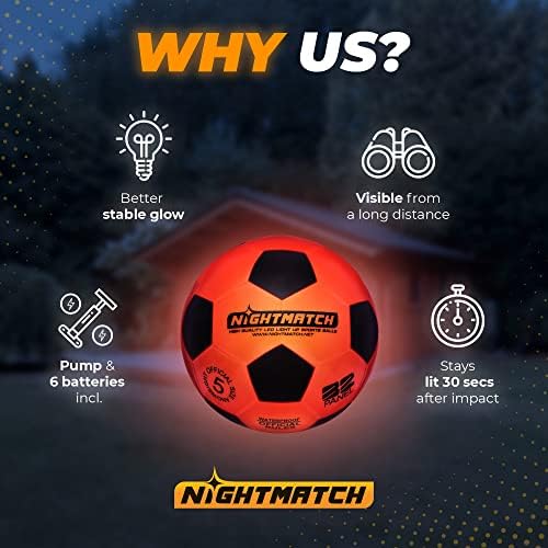 Футболна топка NIGHTMATCH Light Up е с led подсветка - Официален размер 5 - Допълнително помпа и батерии - Футболна топка, с резервни батерии са свети в тъмното - Водоустойчив led