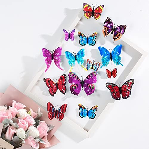 72 БР. Блестящи Дизайнерски Стикери за стена под формата на пеперуди - Природа 3D с Двойни крила - Подвижни Стенни Стикери за Дома, Детски стаи, партита, Стикер за хлади