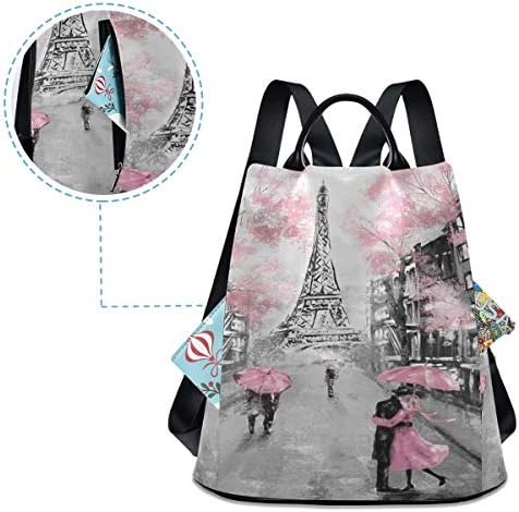 АЛАЗА Париж-Айфеловата Кула Двойка Розови Цветя Раница Чантата си, с Регулиращи се Презрамки