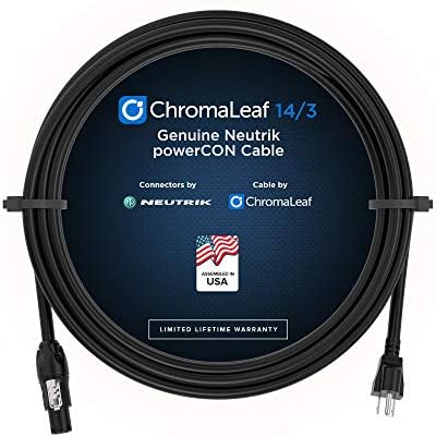 Захранващ кабел ChromaLeaf | Оригинален Neutrik PowerCon TRUE1 (NAC3FX-W-TOP) за Edison (NEMA 5-15 P) | 14 AWG | 25