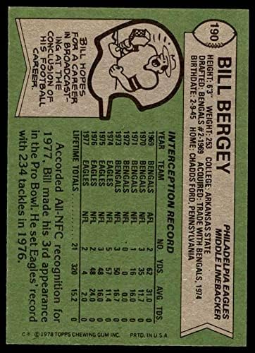 1978 Topps 190 Бил Берджи на Филаделфия Ийгълс (Футболна карта) EX/MOUNT Игълс Арканзас Св.