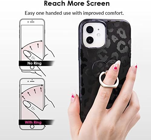Държач за мобилен телефон Velvet Хайвер с пръстен на пръста си и стойката - Подобрява сцеплението с телефон, Съвместим с iPhone, Galaxy, повечето смартфони (черен леопард)