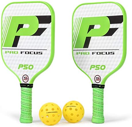 Pro Focus Pickleball Paddle - Гребло за пиклбола от стъклени влакна под формата на сот за 1 играч; Забавления за деца, юноши и възрастни на открито и закрито