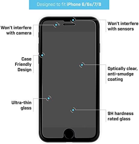 BodyGuardz - Защитно фолио от чисто стъкло 2 за Apple iPhone 6 / 6s / 7 / 8 (НЕ Plus) - Подходящ за използване в портативни