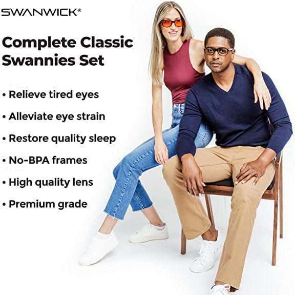 Набор от Swanwick Classic Day and Night Swannies Set - 2 чифта очила от премиум-клас, нападение от синя светлина, за мъже и жени - Цифрова защита от пренапрежение на очите от отблясъците ?