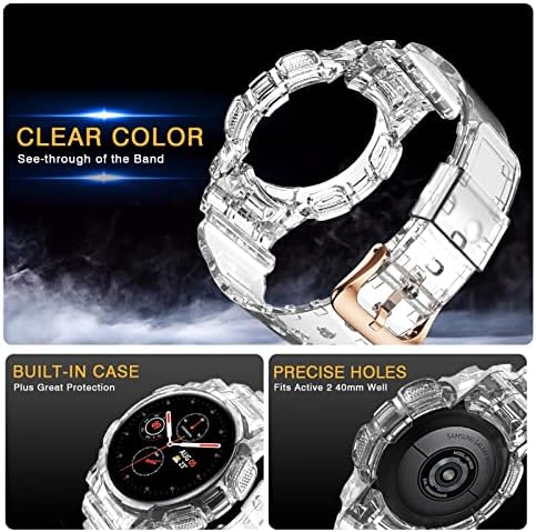 Каишка за часовник WIKUNA от TPU + Калъф за Samsung Galaxy Active 2 40 мм Спортни Въжета Прозрачно Пълно Покритие Гривна Correa Watch Active2 (Цвят: сив, размер: Active 2 40 мм)
