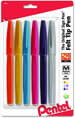 На върха на четката Pentel Arts Sign Pen, Разнообразни Мастило, 6-Pk (S520RBP6M)