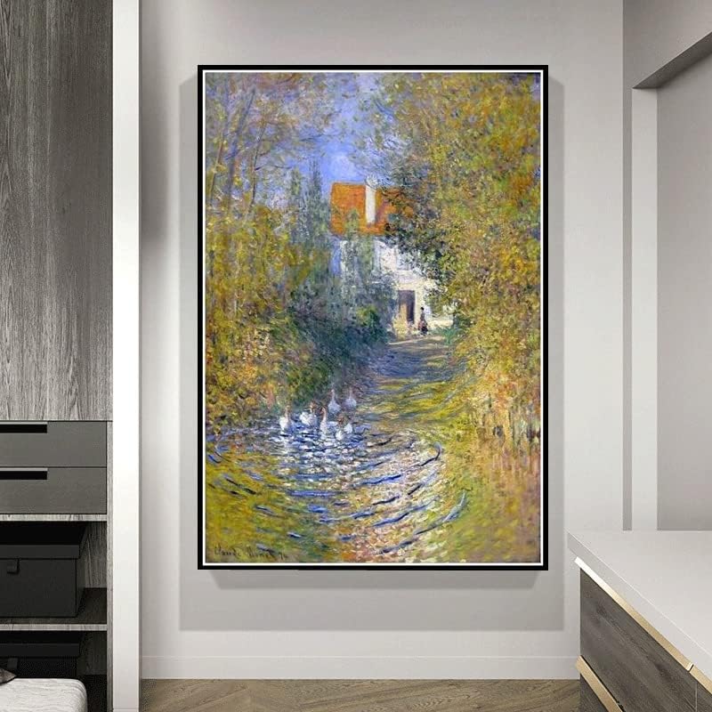 Гъски в Потока на Картината на Клод Моне Комплекти за Рисуване с Диаманти за Възрастни, 5D Кристални Диаманти Изкуство