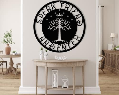Говори с друг, влез Метална табела - Подарък най-добри приятели - Знак във формата на короната на дървото - Външна фирма - Сватбен подарък - Фамилна знак - Декор входна?