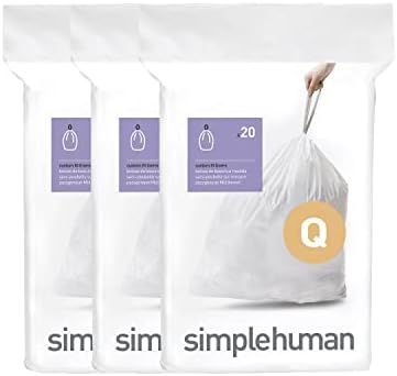 simplehuman Code Q Специално Подбраните торби за боклук с завязками в опаковки-дозаторах, по 60 броя, 50-65 литра / 13,2-17,2 Литра, бял