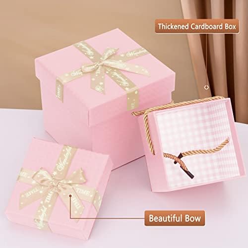 Fyi Подарък кутия (2 опаковки) 4.5*4.5 & 3.5*3.5 Малките Подаръчни Кутии, Квадратна Розова Подарък Кутия с Капак, Опаковъчна