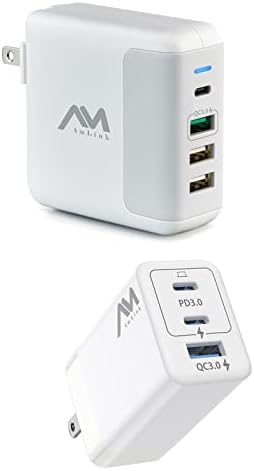 AMLINK CW143 65 W 3-Пристанище зарядно устройство, USB C + 40 W 4-пристанище зарядно устройство, USB