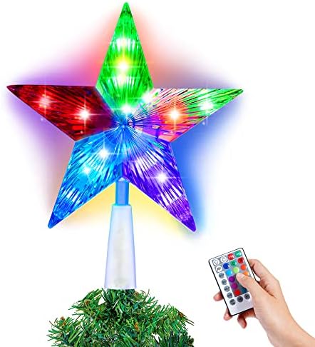 Yipoyilo 7-инчов Topper за Коледната елха със светлини, коледа Коледа Звезда с дистанционно управление, Няколко режима на осветление, Яркост, RGB Коледна Звезда, Topper за дома,