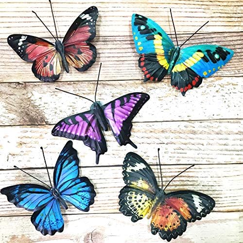 VOKPROOF Metal Butterfly Wall Art Decor - 5 Опаковки Висящи бижута с пеперуди за вътрешна градина, Двор, Ограда